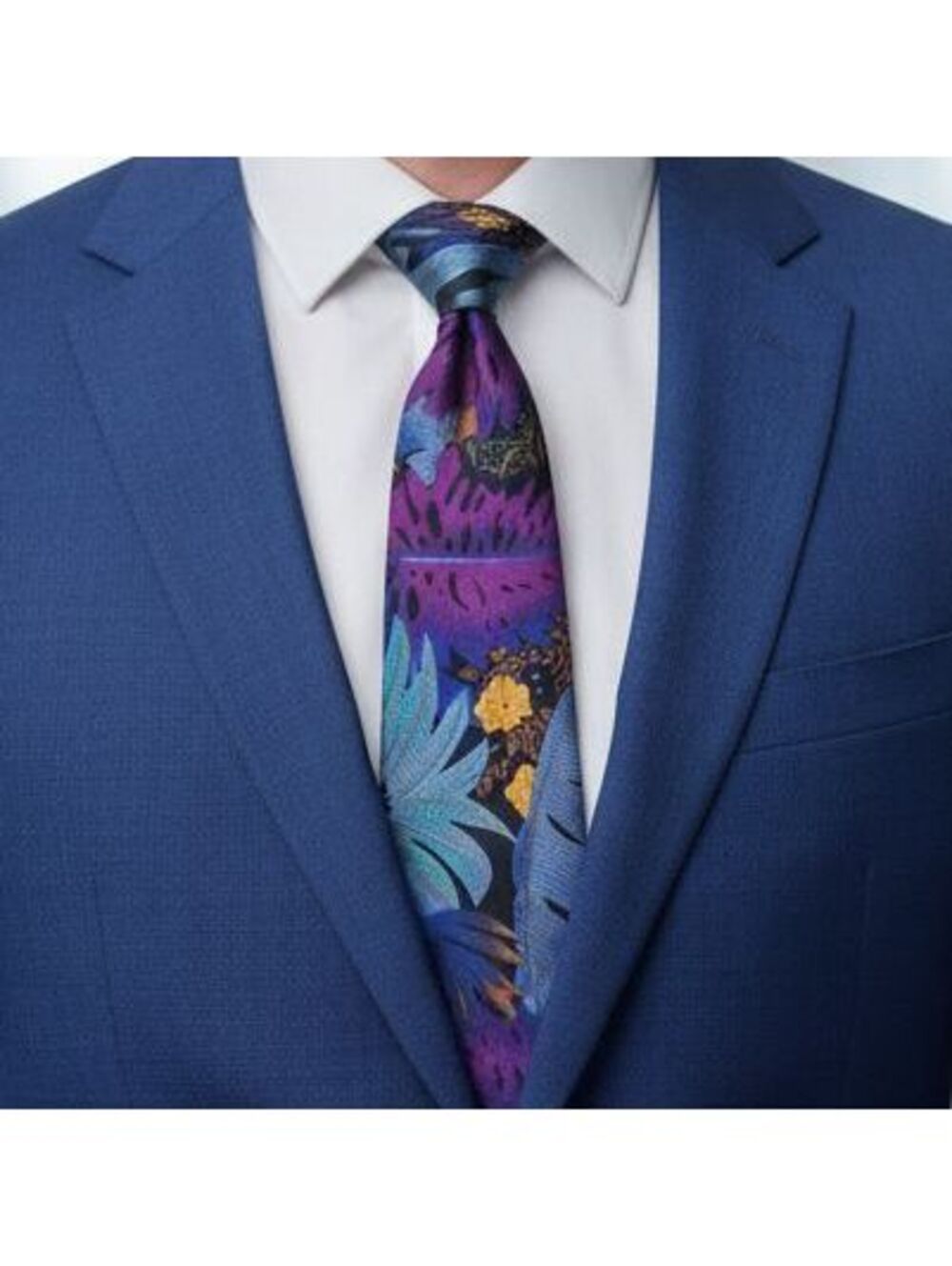 Men's Floral Patterned Silk Tie in Blue and Purple
